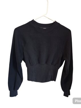 Victoria's Secret Black Corset Waist Cropped Sweatshirt XS